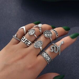 *HADLEIGH* 10-Pc Silver Snake Fashion Ring Set